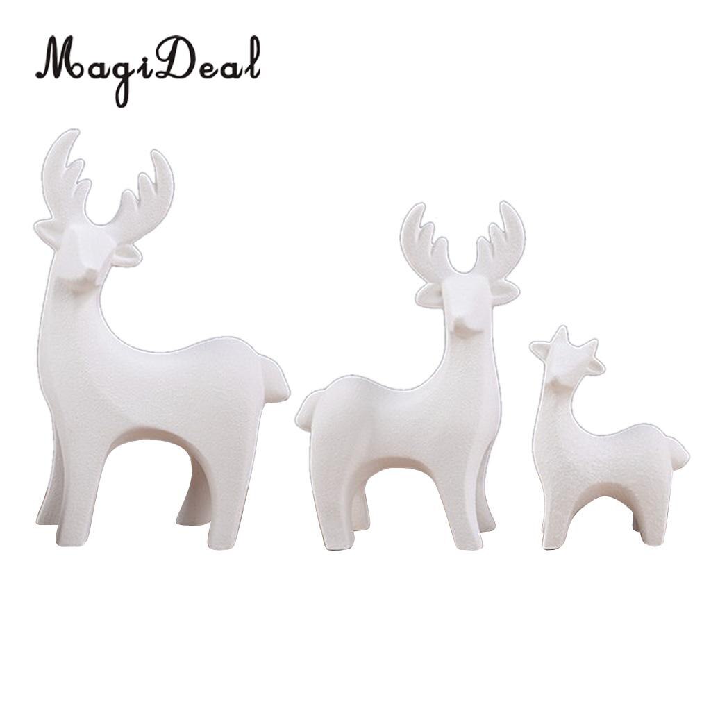 MagiDeal White Ceramic Deer Reindeer Set Figurines Statue Ornament Handcraft Art Collection for Home Decor Christmas