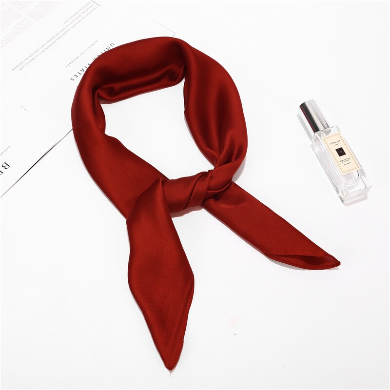 70*70cm Imitation soie doux solide écharpe pour les femmes foulard carré foulards bureau dame accessoires sac vêtements ornement: 13 Jujube Red