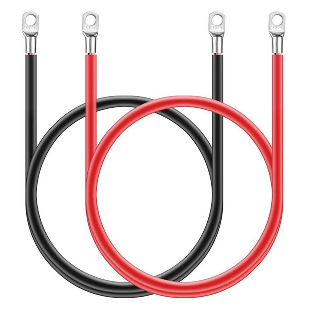 2 Pcs 50cm 100A Wire Copper Negative Battery Ground Cable Terminal Kit 5AWG for RV ATV Car Boat Red Black Cables Terminal