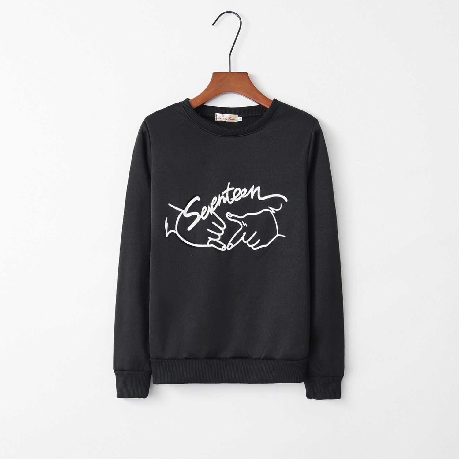 Handshake cute Hoodies Sweatshirts Women Casual Kawaii Harajuku Sweat Girls European Tops Korean: Black / S