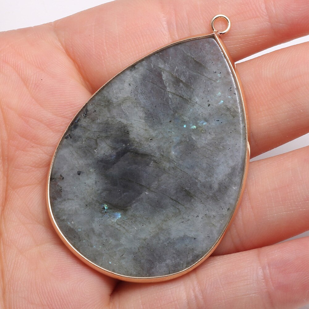 Natural Stone Pendants Water -shaped Semi-precious Stone Pendant for DIY Jewelry Making size 37x55mm: Flash Labradorite