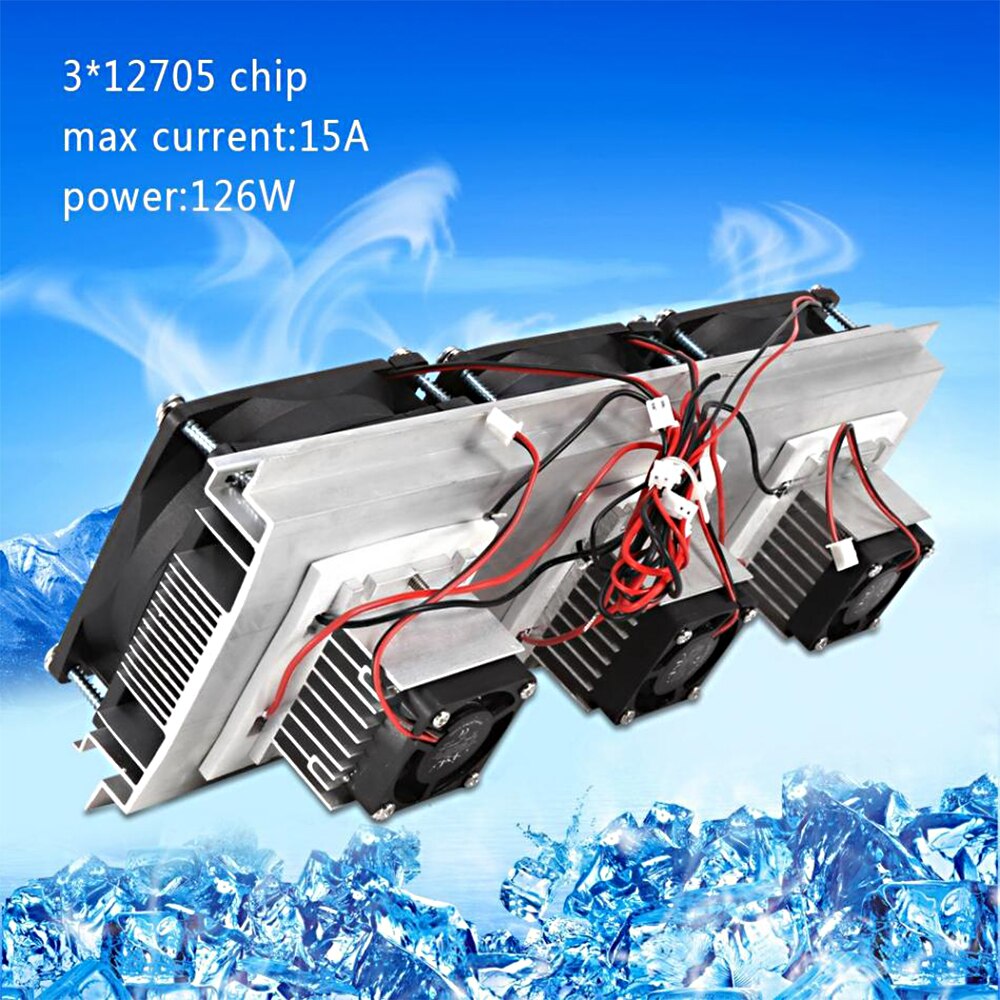 Electron Semiconductor Refrigeration Cooler Triple Fan Thermoelectric Module Kit DIY Peltier Thermoelectric Cooling Unit Device