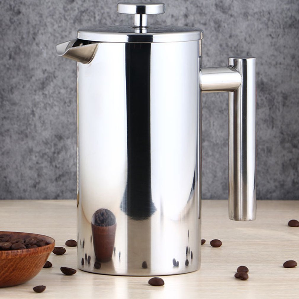 Stainless Steel Double Wall Filter Coffee Maker Double Thermal Insulation Coffee Pot Tea Maker With Mesh Filter