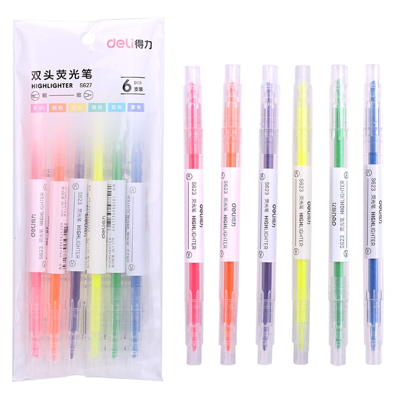 Markeerstift fluorescerende stift dubbelzijdige kleurstift snoepkleurige notities zaklamp penselen 6- pack: Maaltijd 2 instellen