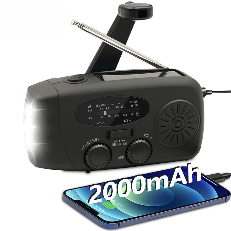 Radio portátil de emergencia, manivela Solar de 2000mAh, cargador de teléfono móvil, Radio AM/FM, linterna LED, luz nocturna para interiores y exteriores: Morado