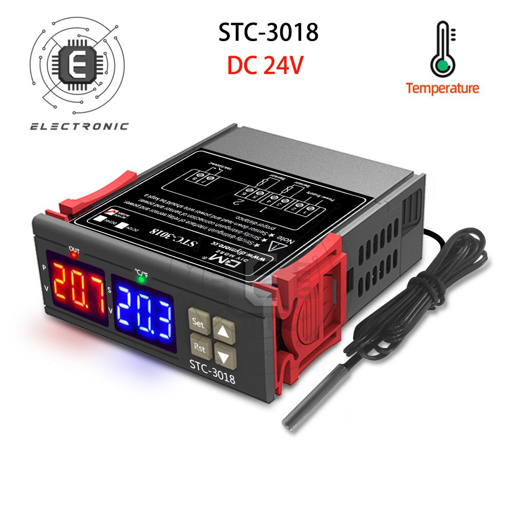 STC-3008 3018, 3028 AC 110-220V DC12V 24V 10A doble Digital controlador de temperatura del higrómetro del calefacción, refrigeración, termostato incubadora: 3018 DC 24V