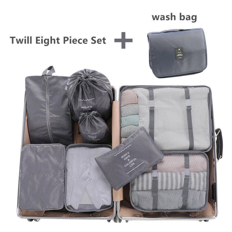 9 stk / sæt kuffert organisere opbevaringstaske bærbar kosmetikpose tøj undertøj sko pakningssæt rejse makeup taske: Grå