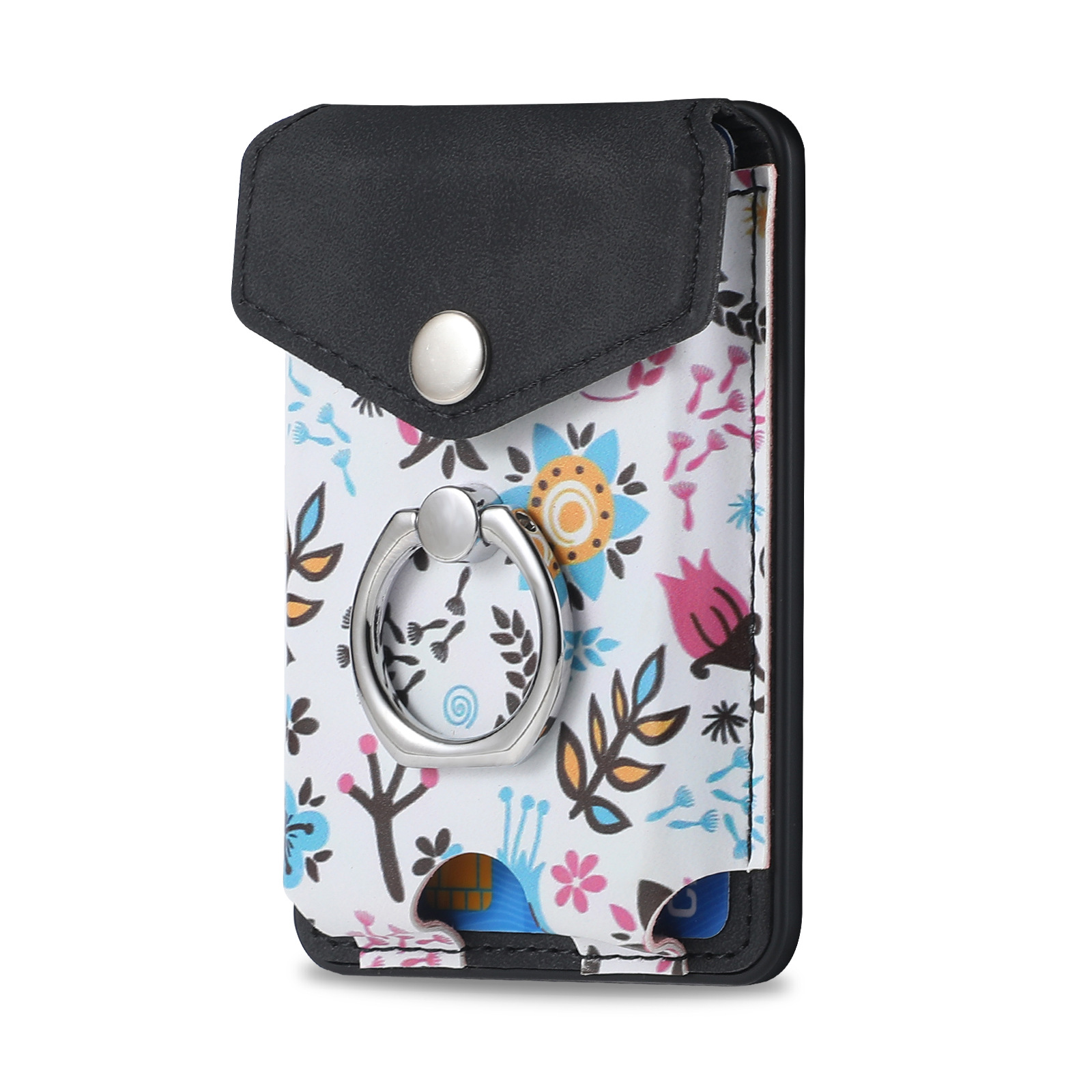 Floral Pattern Magsafe Wallett Card Holder Removable Silicone Security Box Card Holder with Bracelet Holder for Iphone Apple: Beige