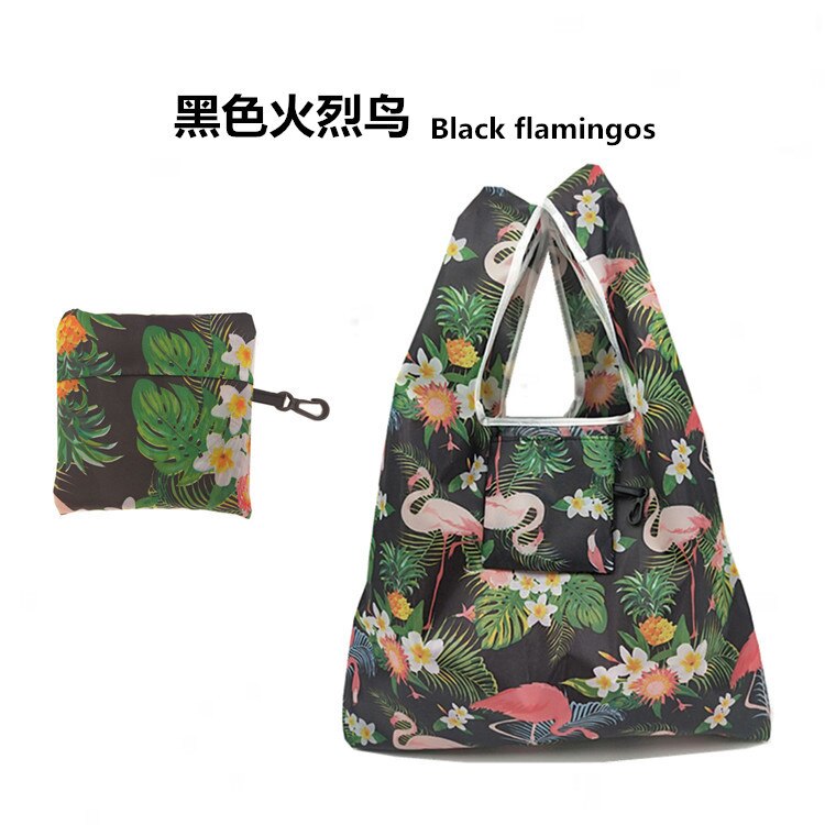 Foldable Shopping Bag Tote Pouch Portable Reusable Grocery Storage Eco Bag Cactus Flamingo Dots: B