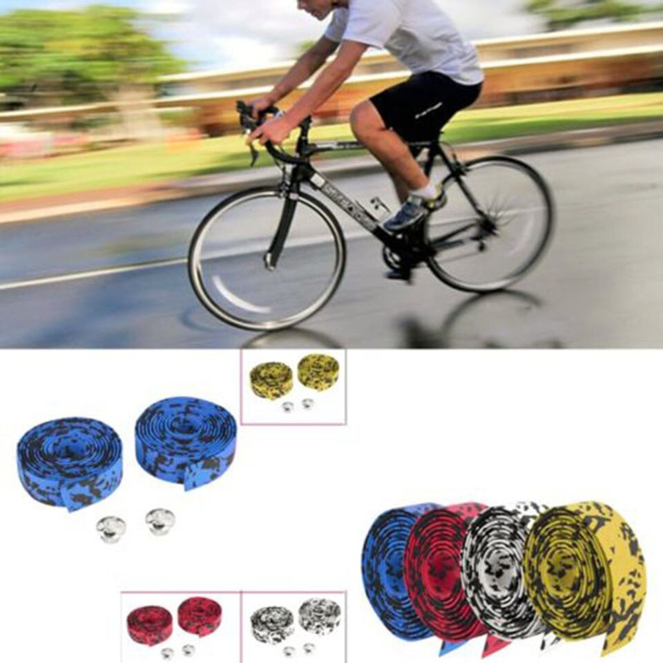 1 par de cinturón con asa para ciclismo cinta de manillar carretera deportes de bicicleta manillar corcho con cinta de recubrimiento con 2 Bar enchufes