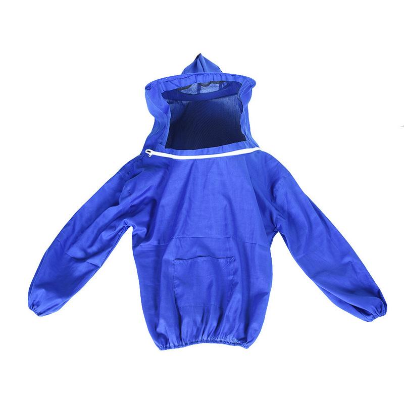 Con bolsillo de almacenamiento Anti-abeja ropa Siamesed cabeza máscara de ropa exterior superior para ropa de apicultura # DO: Blue