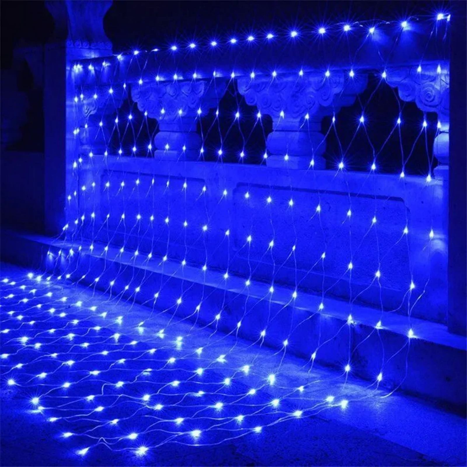 Guirnaldas de luces LED de malla de 24V, 1,5x1,5 M, 3x2M, 6x4M, cortina impermeable para exteriores, lámpara de cadena, decoración del banquete de boda de Navidad, blanco cálido RGB: Azul / 0,5 W / Enchufe británico