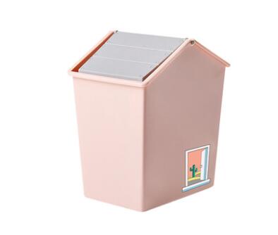 Papelera de plástico con de casa, contenedor de basura con tapa oscilante, para baño, cocina, oficina, 13,5x10x15,8 cm: Rosa