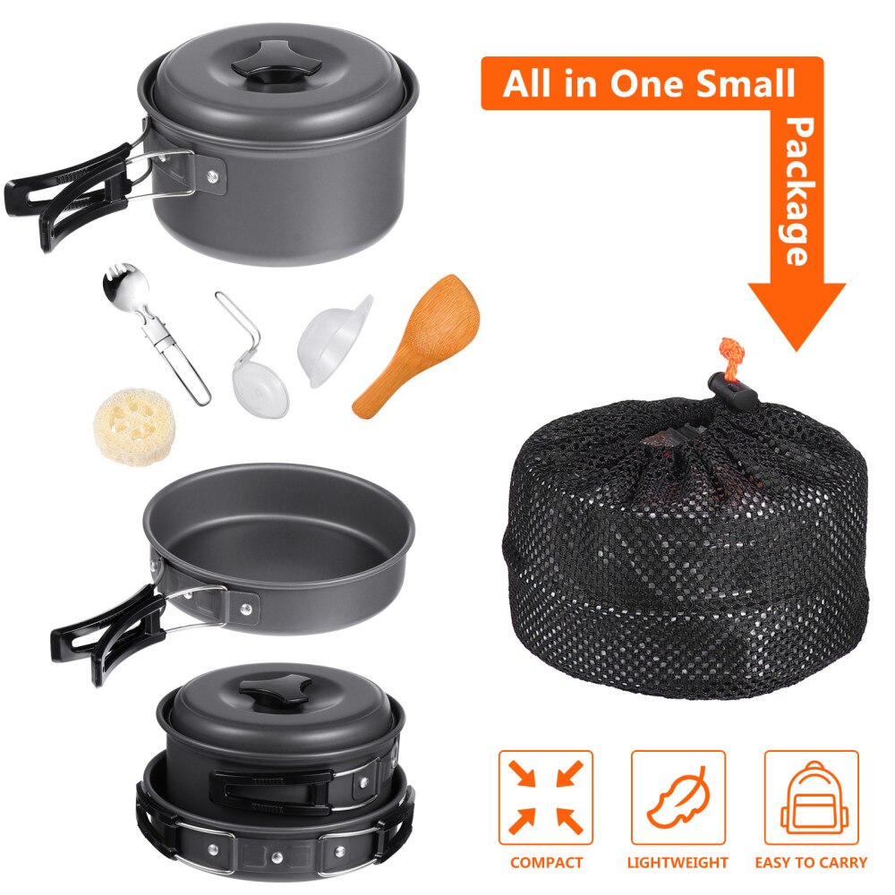 Camping Cookware Set - 10-Piece Outdoor Utensils for Hiking & Travel