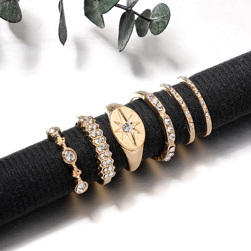 Conjuntos de anillos para dedos de mujer, gota de agua de cristal dulce, conjuntos de anillos bohemios para mujer, de joyas de