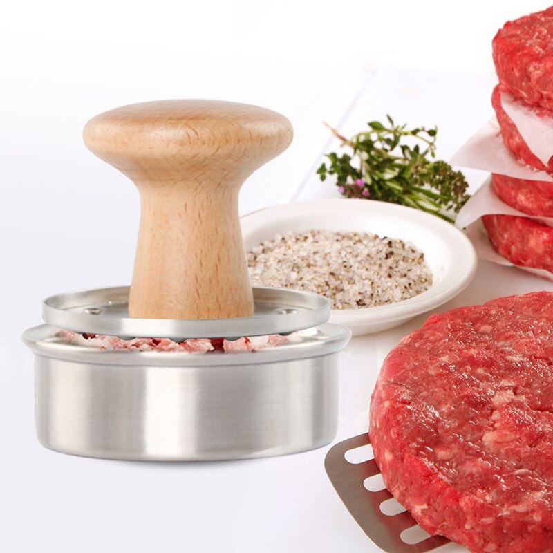 Bøg håndtag 304 rustfrit stål manuelle hamburgerpressere maker presse koteletter form grill køkkenredskaber hjem kødtærte burger