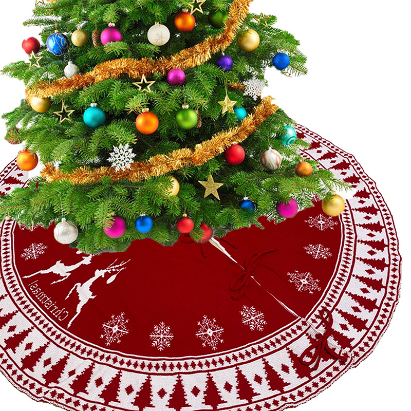 Kerstboom Bodem Decoraties Sneeuwvlok Herten Patroon Rode Gebreide Kerstboom Rok 90Cm/122Cm