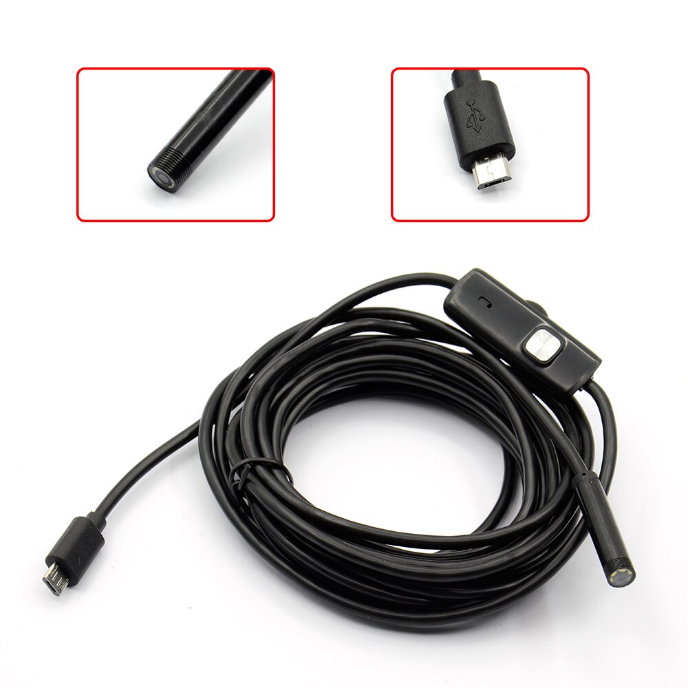 7mm 1M/1.5M/2M/3.5M/5M USB Cable Waterproof 6LED Android Endoscope 1/9 CMOS Mini USB Endoscope Inspection Camera Borescope