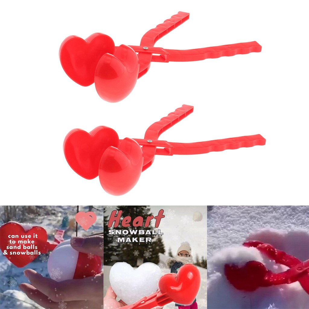 Pack of 2 Heart Shaped Snow Ball Maker Clips Clamps Kids Children Sand Toys Snow Scoop Maker Snow Fight Game Outdoor