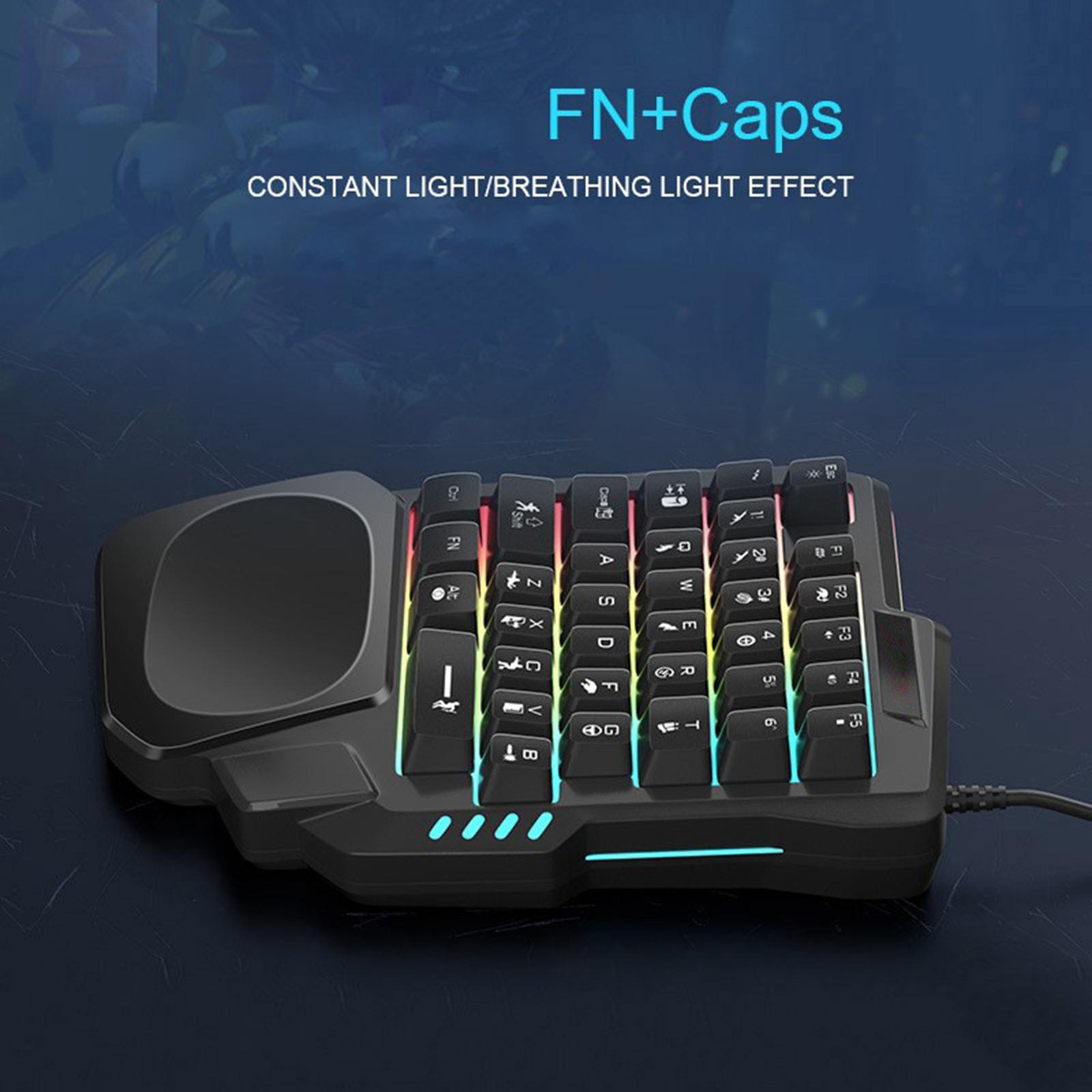 Gaming Keyboard Rainbow Backlit Small 35-Key One-Handed Controller Lightweighted Wrist Rest Gaming Keypad for Gamer Video Gaming