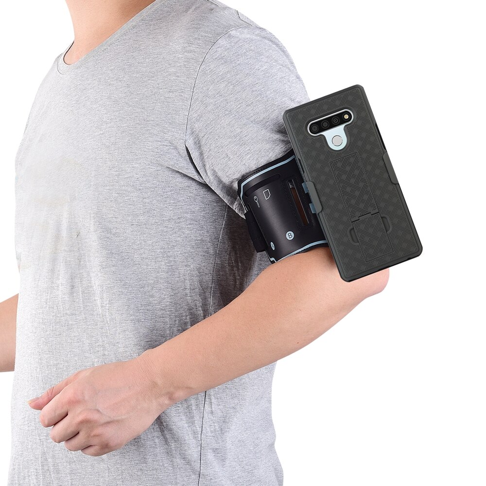 2in1 Armband Phone Case Sports Running Arm Band Wristband Holder Belt Clip Case For LG Stylo 6 Hard Back Shell Cover: Armband Cover