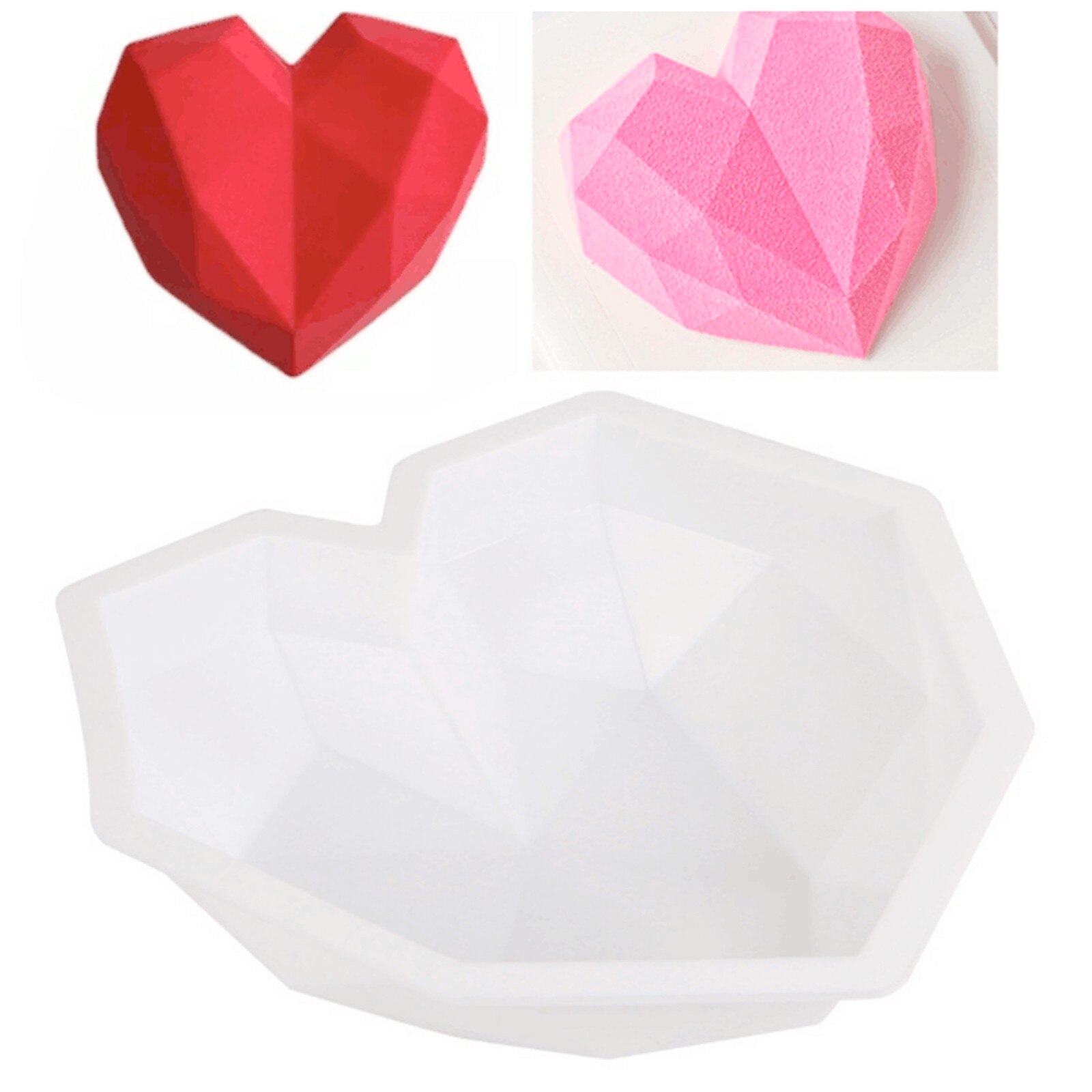 3D Diamant Liefde Hart Vorm Mold Silicone Chocolade Cookie Muffin Bakken Tool Spons Mousse Dessert Cake Decorating Bakken Set