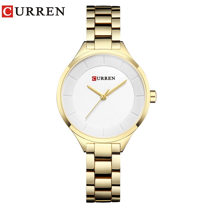 Curren Top Brand Dames Horloges Roestvrij Stalen Band Quartz Vrouwelijke Horloge Dames Klok Relogio Feminino: gold white