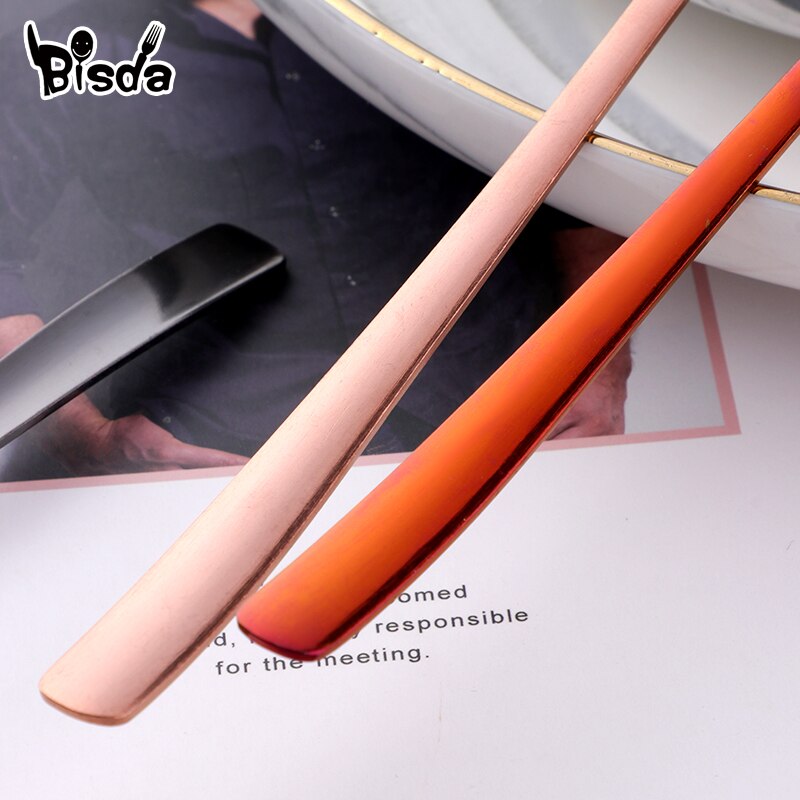 2 uds juego de tenedor cuchara cubiertos de acero inoxidable vajilla de postre de colores utensilios de cena de mango largo tenedores de ensalada cucharas de sopa vajilla casera