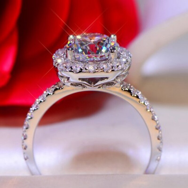 Anillo de compromiso con gema de diamante de imitación para mujer, sortija de aniversario, de San Valentín, anillo de utilería para