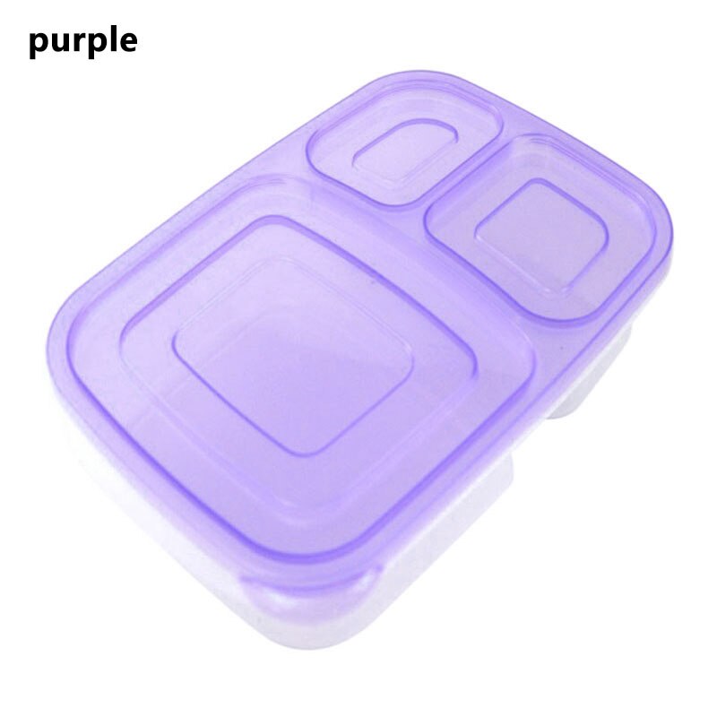 Plastic Food Fruit Picnic Storage Boxes 3-Compartment Lunch Box Set of 1-6 Meal Prep Containers Food Storage With Lids: Purple