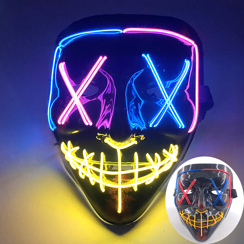Wireless Scary Glowing Mask LED Luminous Purge Mask Carnival Horror Neon Light Up Cosplay Party Mask Festival Costume Supplies: Burgundy