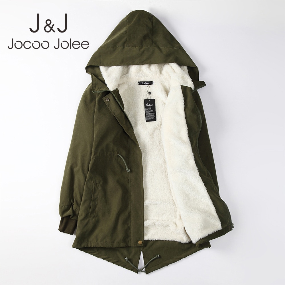 Jocoo jolee kvinnelige middels lange vatterte jakker dame hette tykk bomull varm frakk vinter parkas overfrakker pluss størrelse 3xl yttertøy