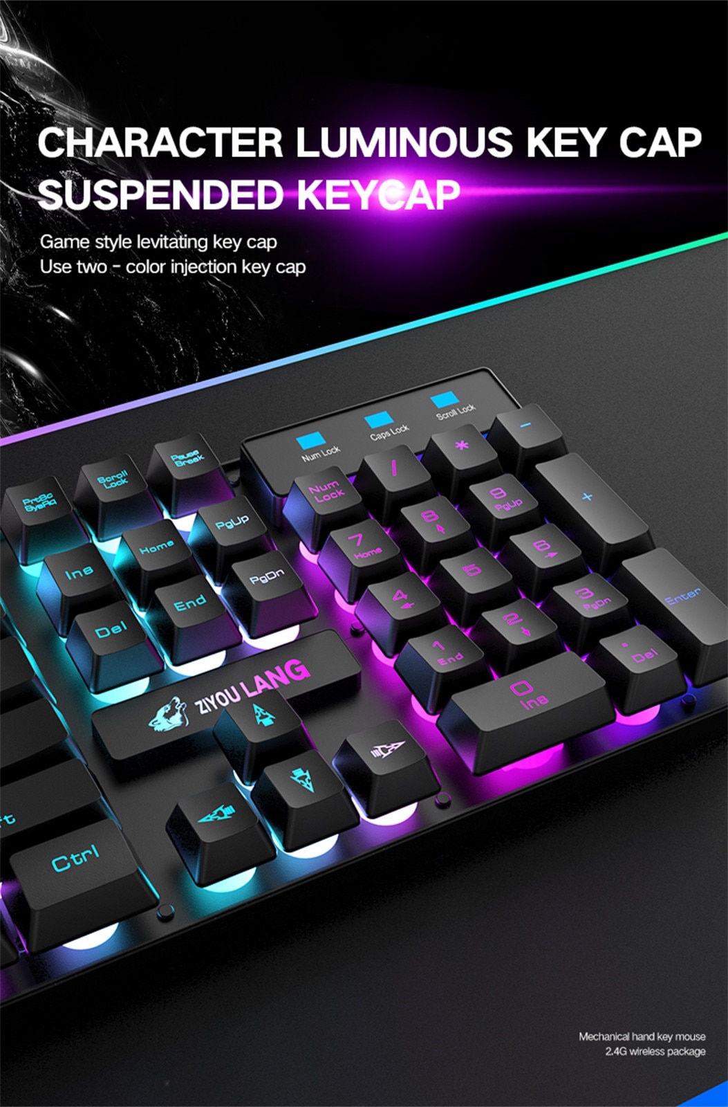 T3 Wireless Gaming Keyboard and Mouse Combo with Rainbow LED Backlit Rechargeable 4000mAh Battery Mechanical Ergonomic Combos