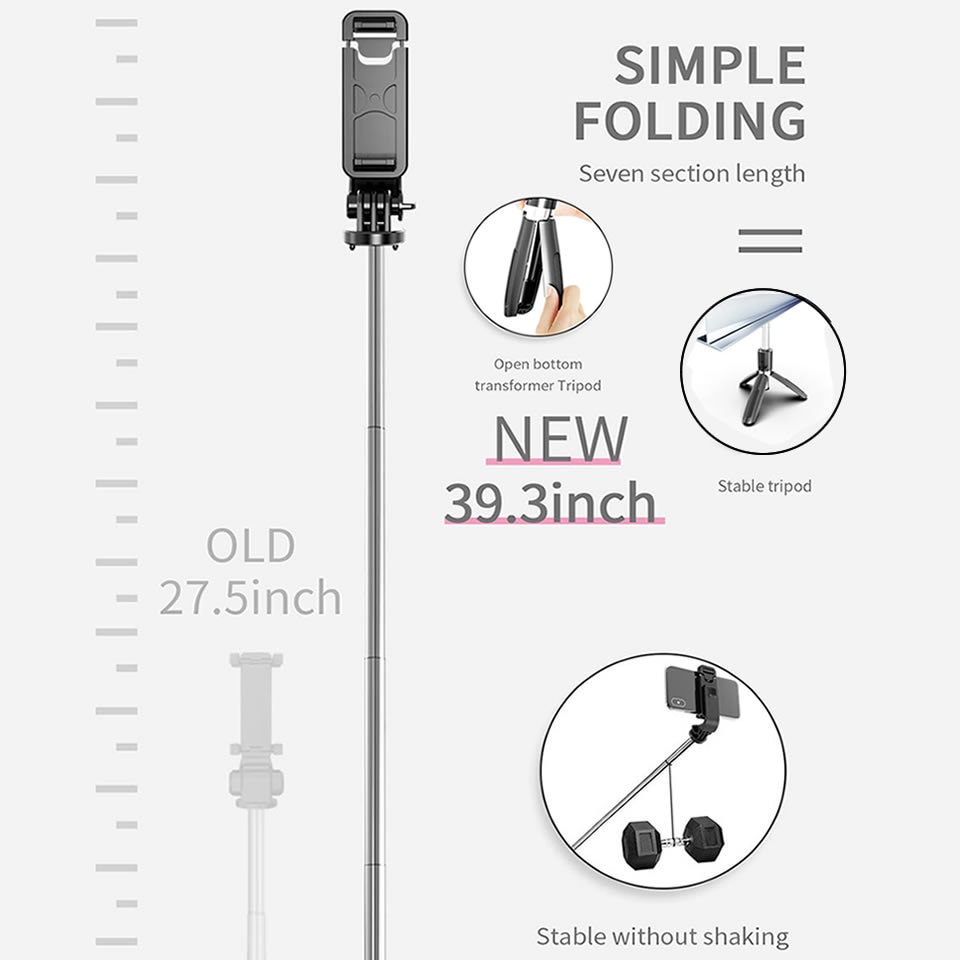 4 in 1 kabelloser, bluetooth-kompatibler selfie-stick mit stativ aus einer legierung, selfie-stick für smartphones, selfie-stick 3 für iphone-kameras