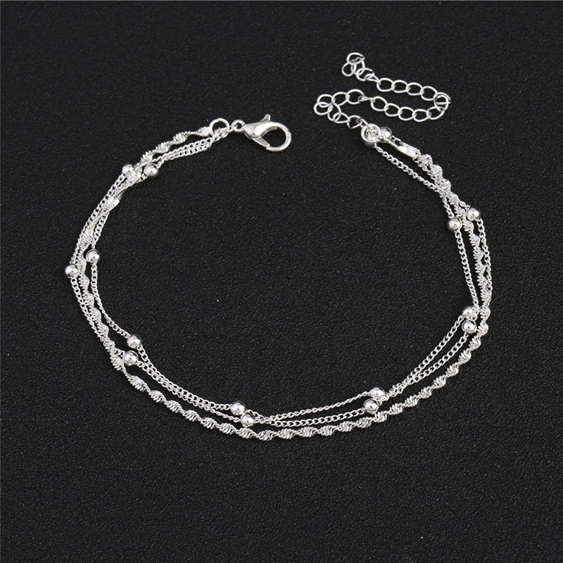 Tobilleras de múltiples capas Twist, cadena de pie 925 Sterling pie plateado, pulsera de tobillo para mujer a la , joyería 2B252