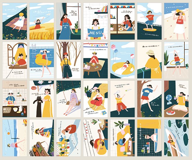 52mm x 80mm menina nota cartão de papel lomo (1 pacote = 28 peças)