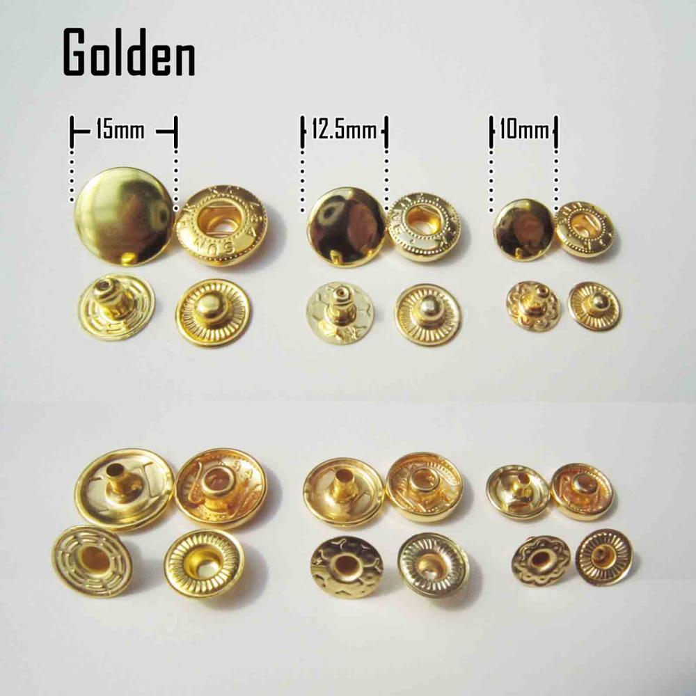 25 sarjaa metallia ei ompelua neppari nappi painonappi nahkainen käsityölaukku vaatteiden korjaus nopea niittikiinnitin neppari pultti tee itse: 10mm / Kultainen