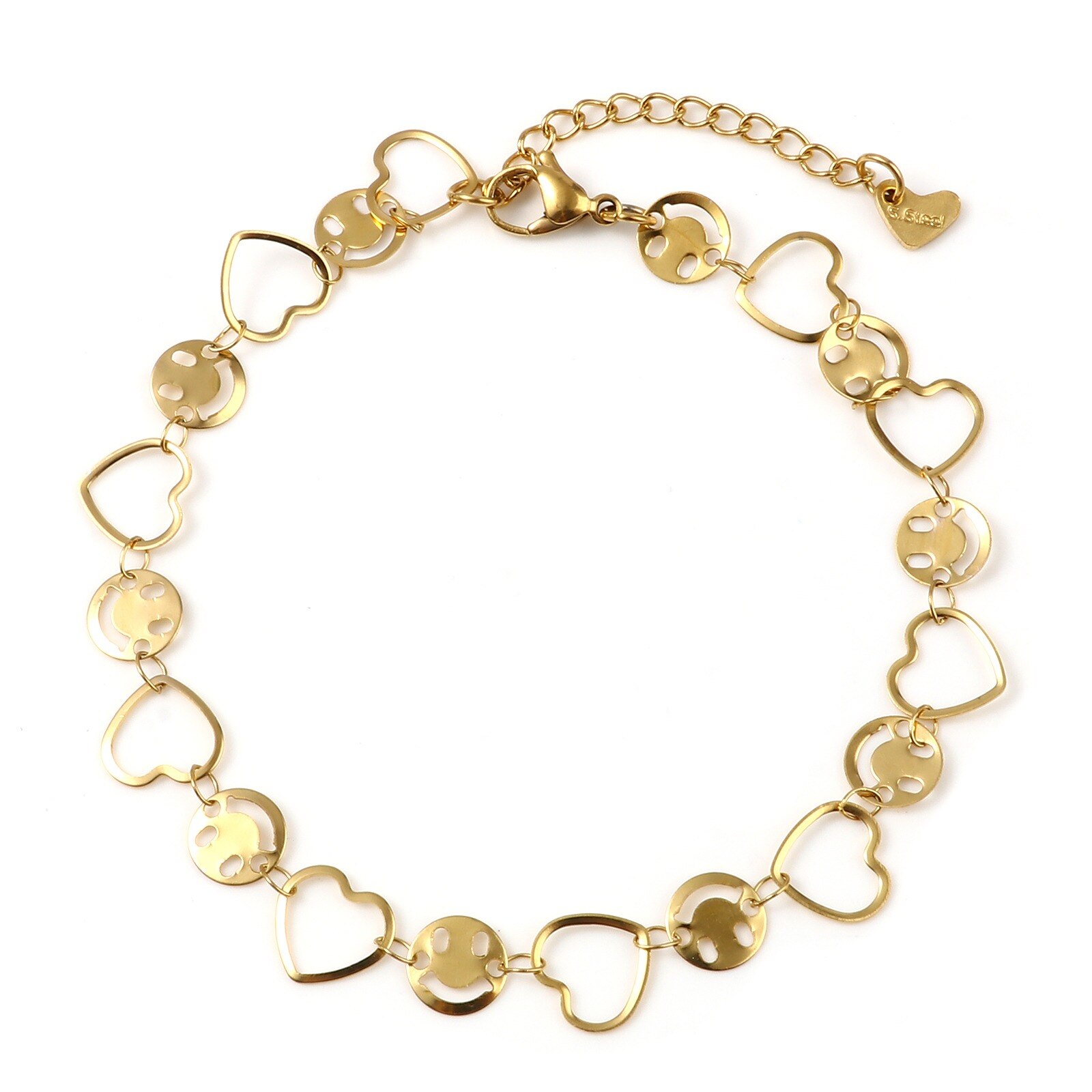 1 Pc Rvs Enkelbandje Vergulde Hart Star Moon Connector Mode Armband Enkelbandje Voet Sieraden Voor Vrouwen 23Cm lange: 02