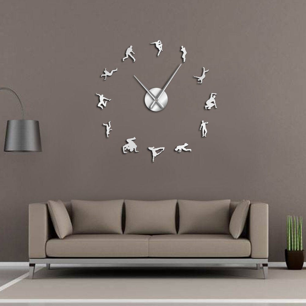 Hip Hop Dancers Silhouette Wall Art Sticker DIY Wall Clock Contemporary Break Street Dance Dancing Studio Decor Mute Clock Watch
