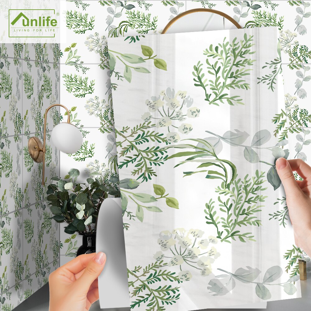 Funlife [r] nouvelle maison serie [tm] 30 x 60cm grønne blader bregne vanntett pvc fliser klistremerke til gulv kjøkken dårlig dekor: 30 x 60 cmx 3 stk 0.5 kvm
