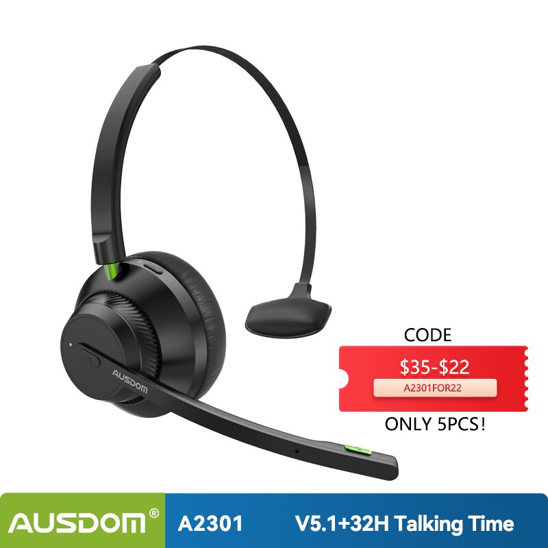 AUSDOM-auriculares inalámbricos V5.1 UC para teléfono, 50 horas de autonomía, CVC8.0 AI, reducción de ruido, micrófono de oficina, para conductor y centro de llamadas