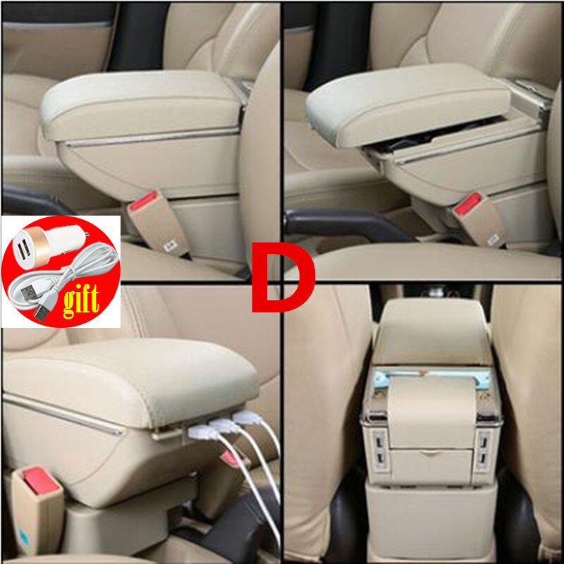 For Fiat 500 armrest box USB Charging heighten Double layer central content holder ashtray accessories: D Beige