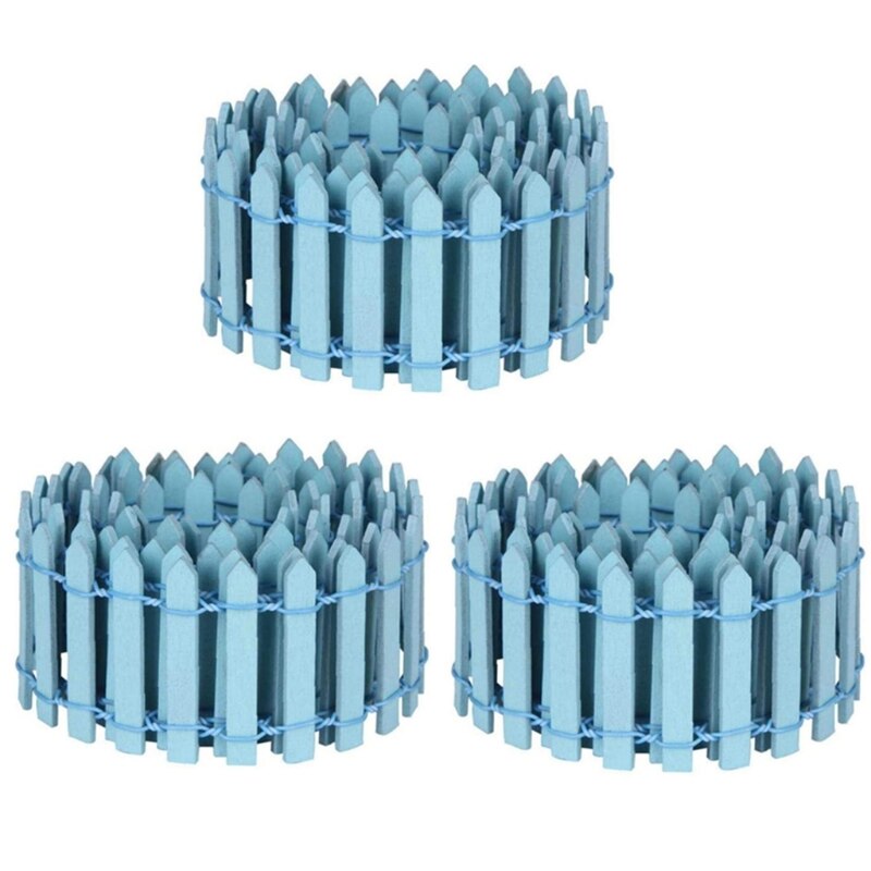Mini vallas de madera para jardín en miniatura, accesorio pequeño de madera de 50lb, 3 piezas, 90x5cm, ideal para Micro paisajismo: light blue
