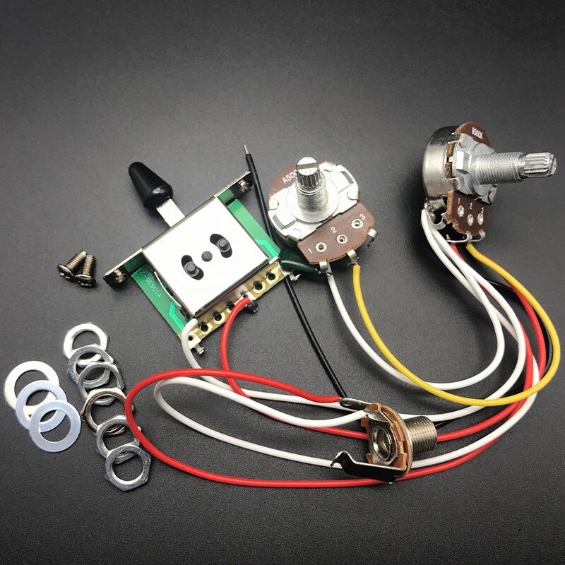 Electric Guitar Wiring Harness Prewired Kit A500k B500K 18mm Shaft Big Pots 3/5 Way Switch Volume Tone Control Wiring Harness: 3 Way