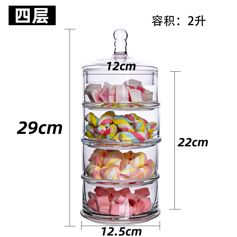 Crystal Candy Jar Transparent Glass with Lid Four Floors Food Storage Tank Home Use Desktop Multi-layer Decoration Glass Jar: 4 layer