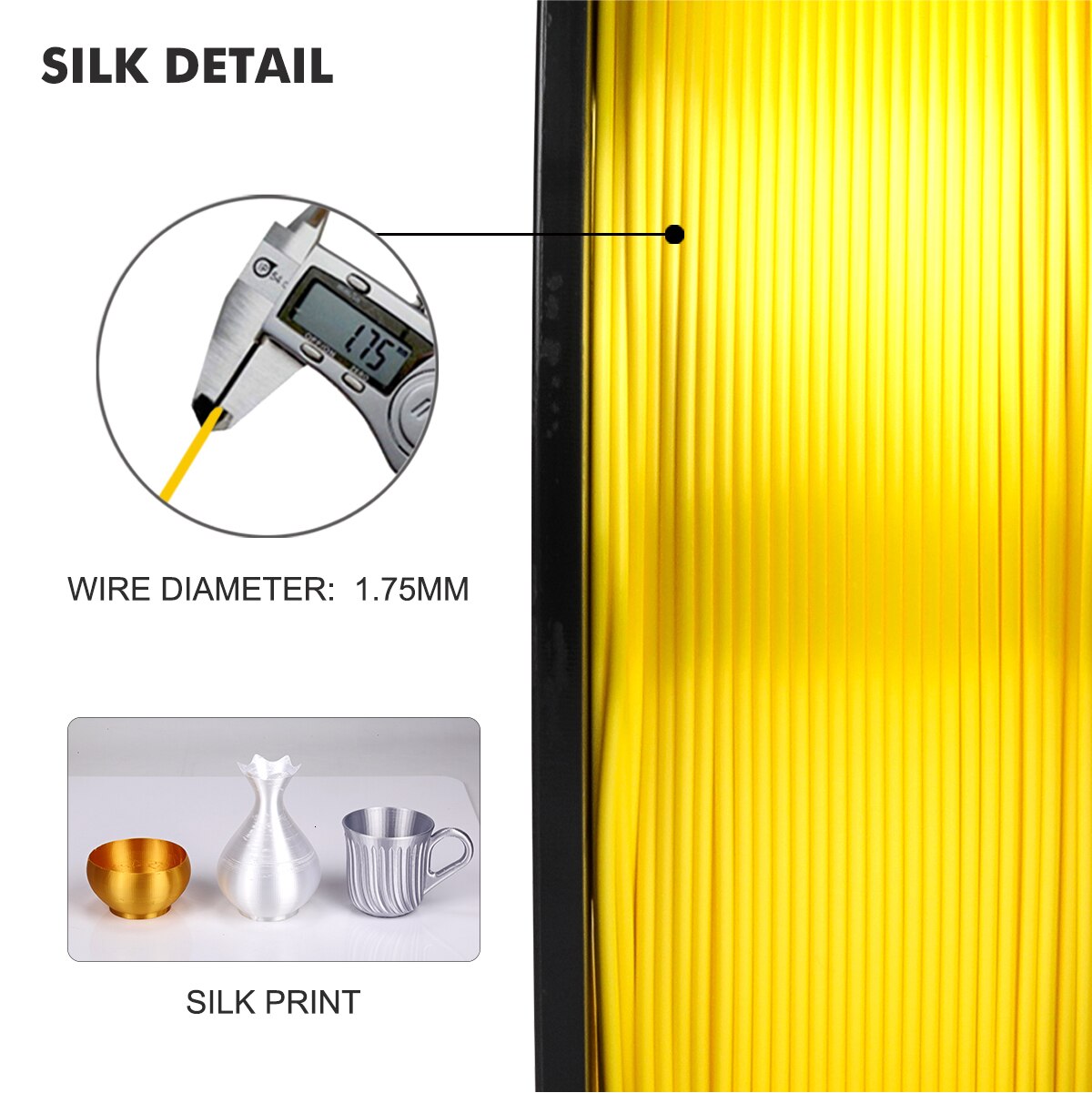 3D Printer Filament DIY SILK Filament Yellow SILK 1kg 2.2 lbs 1.75mm per roll for 3D printing Refills