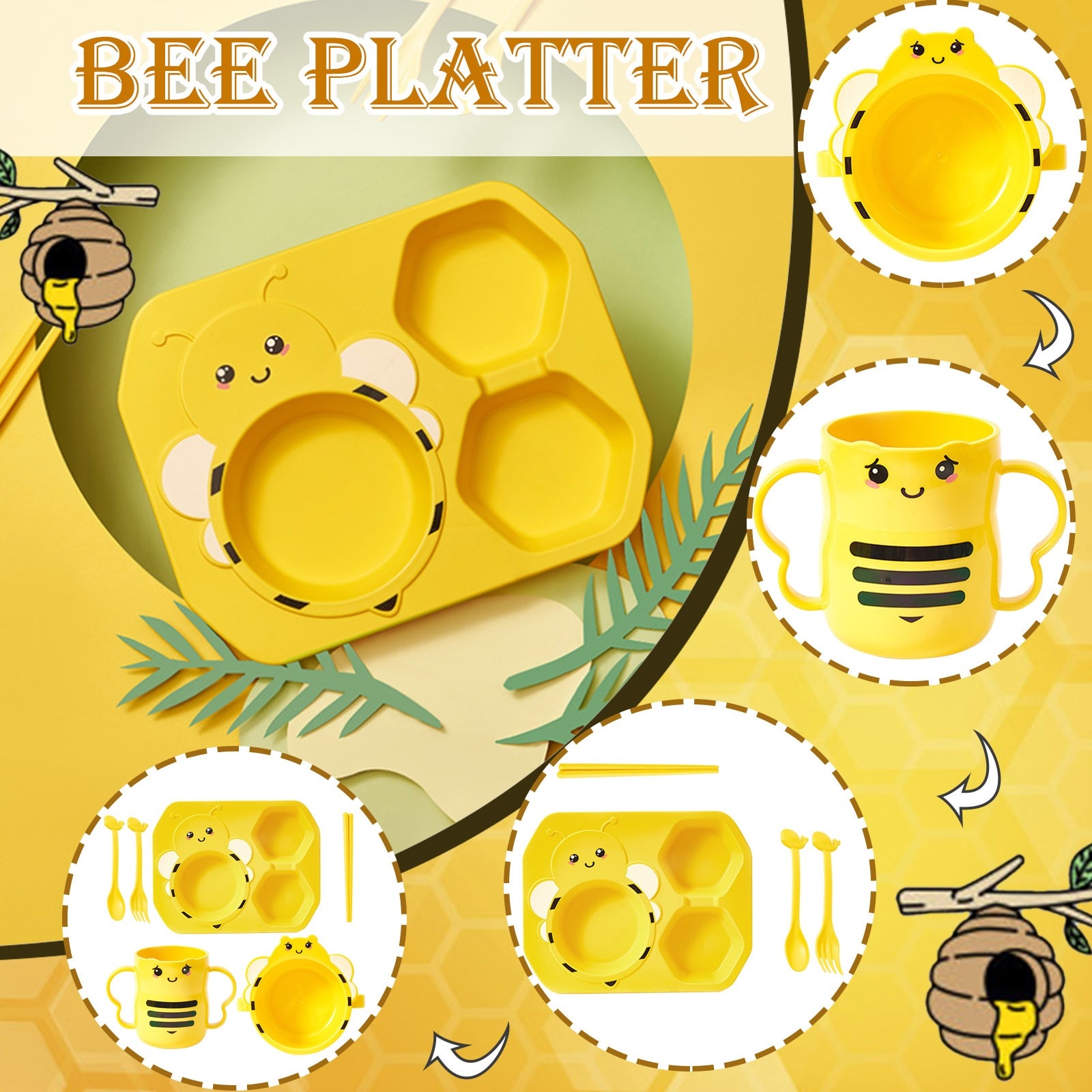 Children's Safe And Hygienic Lunch Box Set Little Bee Children's Dinner Plate Home Baby Split Meal Little Bee Plate