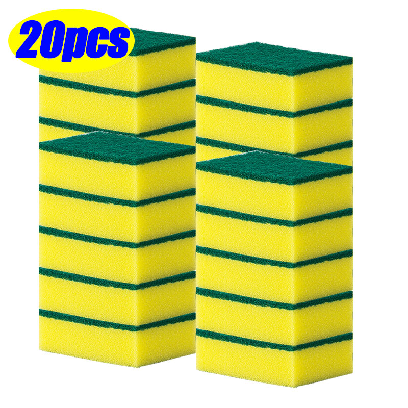 50/5pcs Magic Cleaning Sponges Double-sided Reusable Kitchen Sponge Wipes Pan Pot Dishwashing Scouring Pads Brush Clean Tools: Ivory