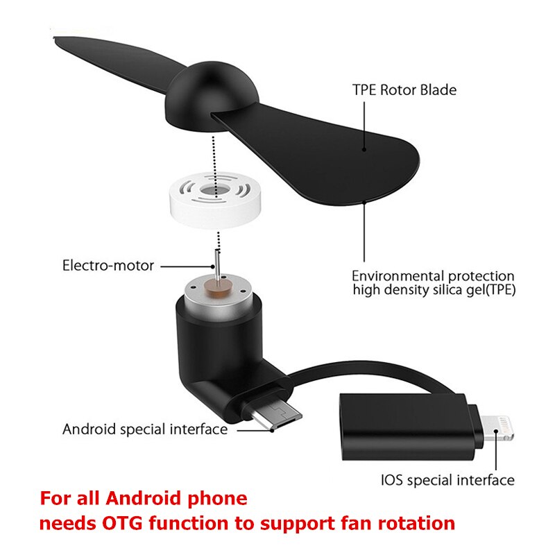 2 IN 1 Draagbare Telefoon Mini Fan Fans Cooling Compatibel voor Ipad iPhone XR XS Max X 8 Plus 7 plus 6 S 6 5 S 5C 5 Voor OTG Android