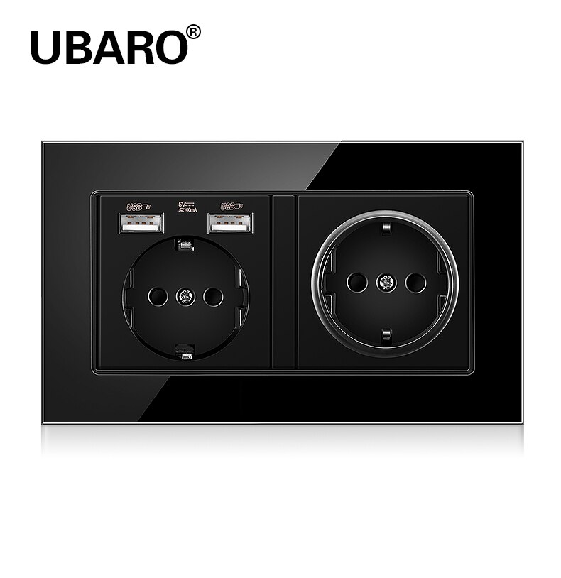 Ubaro 146*86 duitse standaard kristal gehard glas tomada priz stekkerdoos stopcontact stopcontact  ac100-250v: Ds-146-u1-b1